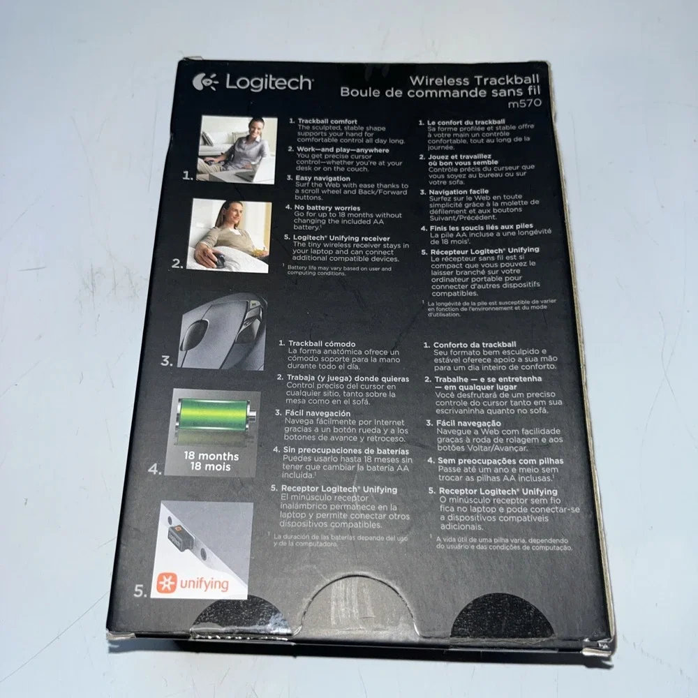 Logitech M570 Wireless Trackball Mouse – Ergonomic Design for Right-Hand Use NEW